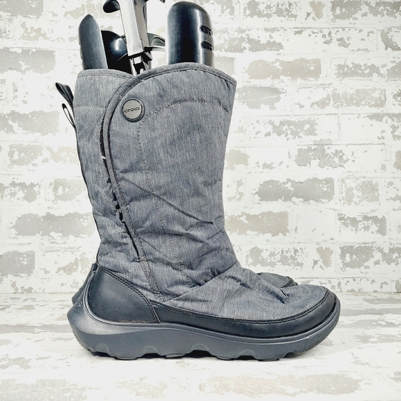 Crocs Duet Busy Day Fleece Lined Round Toe Grey Nylon Boots O211 - Picture 5 of 12